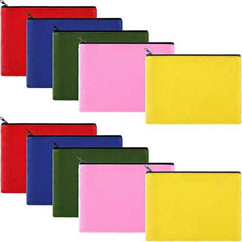 10 Pieces Cosmetic Bag Multipurpose Makeup Bag with Zipper Canvas Bag Travel Toiletry Pouch DIY Craft Bag Pencil Bag (M, Multicolor)