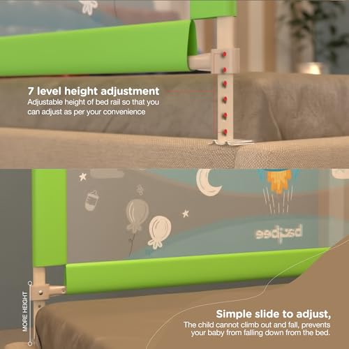 Image of BAYBEE Baby Bed Rails Guard (150x63 cm), Bed Rail for Baby Kids Safety, Portable Bed Rail Falling Protector Fence with Adjustable Height, Foldable Bed Rails for Newborn, Pack of 2, (Green)
