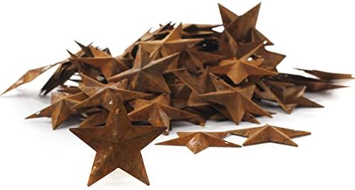 Factory Direct Craft Package of 100 Rusted Tin Dimensional Miniature Barn Stars with Hole and Hollow Backs