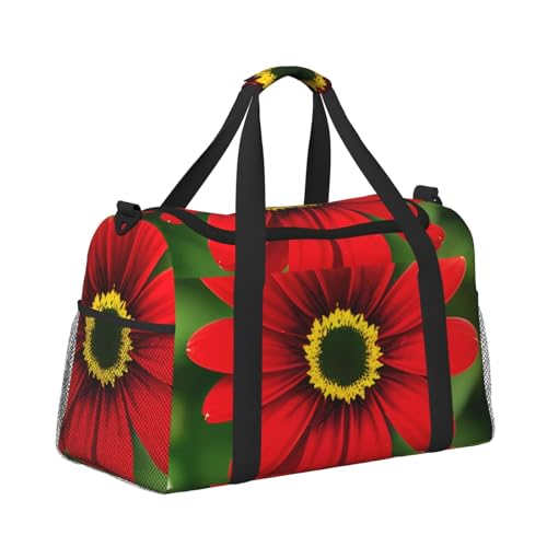 Red Flower Print Travel Hand Travel Bag Weekender Overnight Carry On Tote Foldable Crossbody Bag3