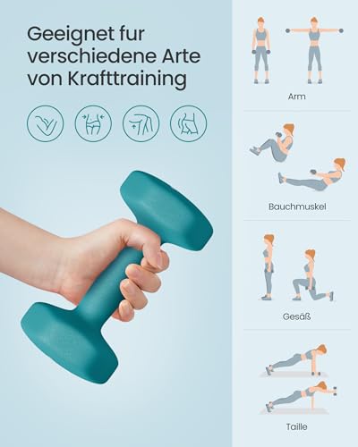 SONGMICS Kurzhantel Set, Hexagon, mit Hantelständer, 2 x 1 kg, 2 x 2 kg, 2 x 3 kg, mattes Finish, Neopren-Beschichtung, Krafttraining, zu Hause, limettengrün, aquamarin und hellgrau SYL612GN