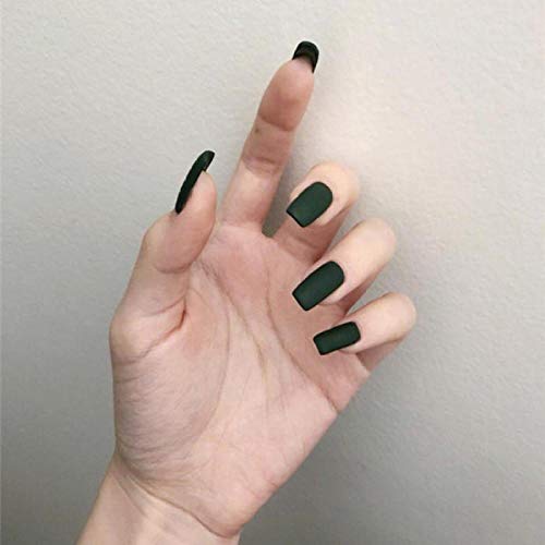24 Stück/Set Mittellanger quadratischer Kopf Matte Fake Nagelspitzen Vollständige Abdeckung Acryl Tiefgrüne Nägel Frauen…