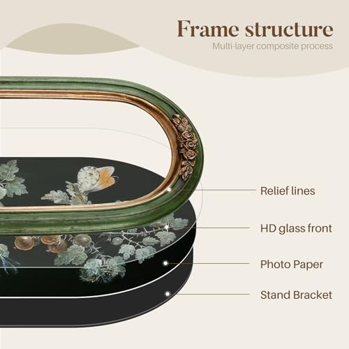 8x10 Vintage Picture Frame, Green Vintage Arch Frames, Ornate Gold Flower Textured Hand-Crafted Resin with Glass Front Antique Photo Frame for Wall and Tabletop Display