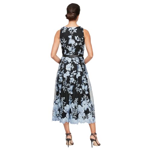 Alex Evenings Women's Sleeveless Midi Dress with Elegant Embroidery, Full Skirt and Tie Belt (Petite and Regular Sizes)3