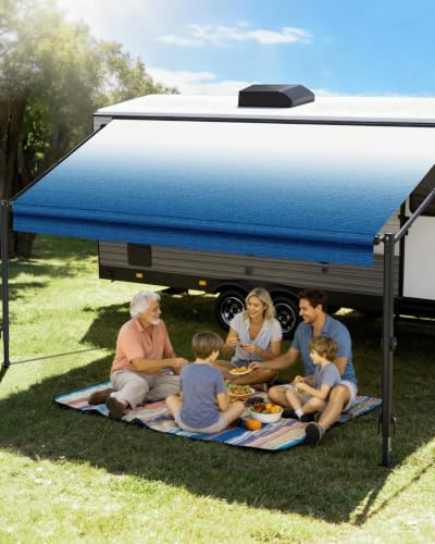 Image of Kohree 16FT RV Awning Fabric Replacement, 19.5oz, Fabric 15'2 inch, Blue Fade