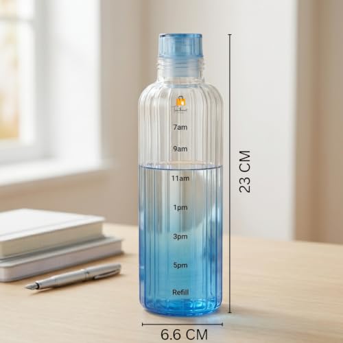 Image of Borosilicate Glass Water Bottles with Cap, Water Bottle 500ML Glass Motivational Time Marker Drink Bottle Cute Glass Milk Juice Drinking Bottles for Girls Kids Women for School, Gym (Blue)