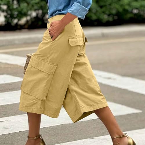 Cargo Capri Pants for Women Wide Leg Stretch High Waisted Vintage Lightweight Quick Dry Baggy Hiking Pants with Pockets2