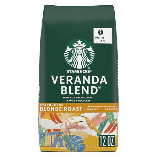 Starbucks Whole Coffee Beans, Starbucks Blonde Roast Hot or Iced Coffee, Veranda Blend, 12 oz
