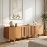 IDIMEX Lowboard Linn, 180 cm aus Massivholz, Eiche Finish   TV Lowboard mit Lamellentüren, TV Schrank aus Kiefernholz, Sideboard für Wohnzimmer und Flur, niedrige Kommode mit Stauraum.