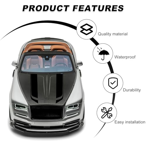 Image of Car Hood Decal Sticker, Automotive Side Body Stripe Graphics Racing Bumper Sticker, Universal Vehicle Skirt Roof Bonnet Vinyl Decal Exterior Decoration, Car Accessories (Black)