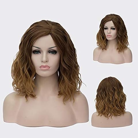 Mcoser Short Brown Wig Short Curly Wavy Wigs for Women Short Curly Wavy Cosplay Wig Short Side Part Wig for Halloween Party Gift Daily Use Cover