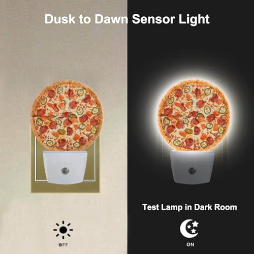 Image of Pizza Night Light Fast Food Sausage Pizza Cheese Plug-in Night Lights with Dusk-to-Dawn Sensor for Bedroom, Bathroom and Living Room 0.5W Sleep Friendly for Women /Girls /Boys Gift
