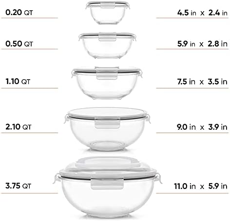 JoyJolt Kitchen Mixing Bowls - 8pc Glass with Lids Set – Neat Nesting Large Bowl Batter Cooking Storage and Big Salad BPA-Free Black - Thumbnail 4