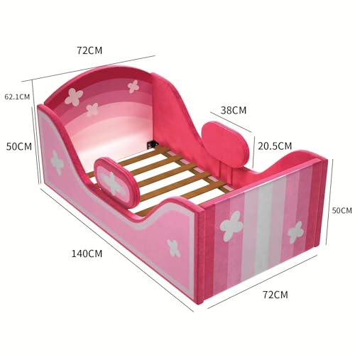 Image of weeonekids Toddler Bed, Child Bed for Kids with Extra Safty Broad, Standard Crib Size Toddler Bed, Certified Fabric Toddler Beds,Toddler Flood Bed (Rainbow Pink)