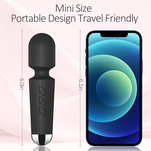 Image of Personal Mini Quiet Massager 20 Vibration Wand Modes 8 Intensity, Portable Handheld Massage for Neck Shoulder Back, Deep Tissue Relief, Cordless & Travel-Friendly (Black)