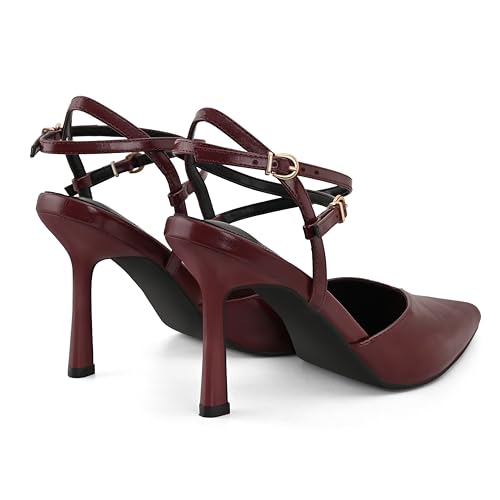 Shoe'N Tale High Heels for Women Pointed Toe Stiletto Pumps for Women Closed Toe Cross Ankle Strap Heeled Sandals with Double Buckle Sexy Heels for Wedding Party Office4