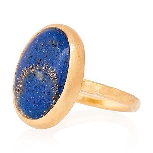 Bague Lapis Lazuli, Bague Femme Lapis Lazuli. Bague ovale en Lapis Lazuli. Bague Lapis Lazuli en Argent Plaqué Or. Bague lapis-lazuli en argent sterling 925.