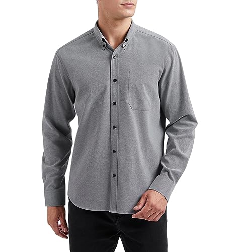 HISDERN Men's Grey Shirts Long Sleeve Casual Button Down Oxford Shirt for Men Regular Fit XL