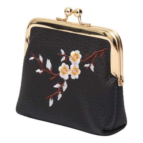 1Pcs Pouch Wallet Plum Blossom Embroidery Snap Wallet PU Leather Black 11x10cm2