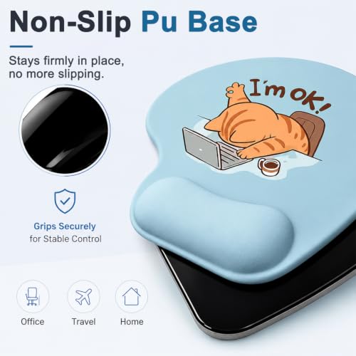 Image of ZORBES Ergonomic Mouse Pad Wrist Support Funny Cat Gel Cushion | rgonomic Mouse Pad with Gel Wrist Rest, Cute Funny Cat Pattern for Office Home