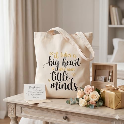 Image of CARAKNOTS Teacher Appreciation Gifts for Women, Ivory Teacher Tote Bag | End of Year Gift, Ivory Cotton Canvas Shoulder Bag with Pocket for Teacher Retirement, Graduation, Christmas