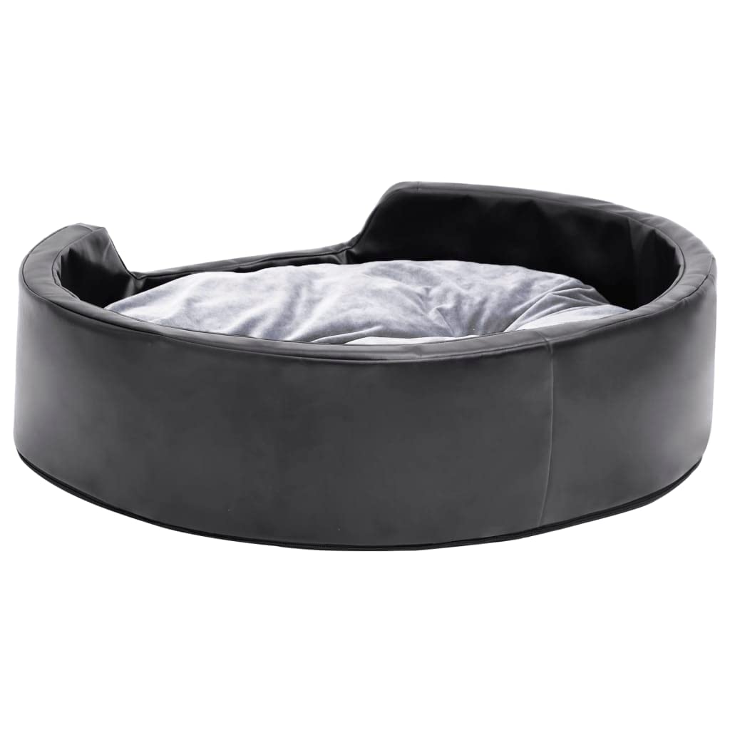 Hundebett Schwarz-Grau 69x59x19 cm Kuschelbett aus Plüsch und Kunstleder mit Rutschfester Unterseite, waschbar, geeignet als Liegeplatz für Hunde und Katzen, ideal für Zuhause und unterwegs