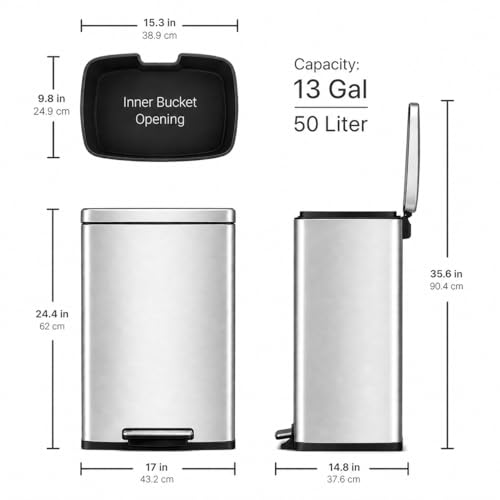 Caneca de Basura Cocina 50L Acero Inoxidable con Pedal miniatura 2