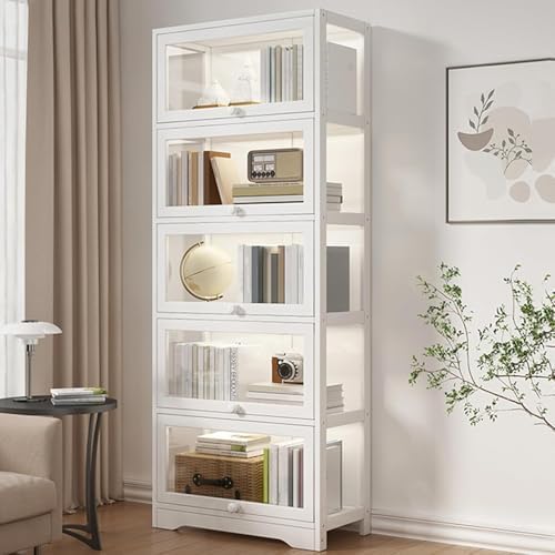 4/5 Tier Natural Bamboo Corner Curio Cabinet - High Capacity Display Case with Acrylic Flip-top Door for Collectibles, Perfect for Living Room or Study (31.5x11.8x67.7in)