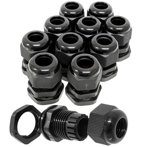 MCG Industrial M20GB Lot de 10 presse-étoupes de compression pour câble rond de 6 à 12 mm Noir M20 IP68 20 mm Cover