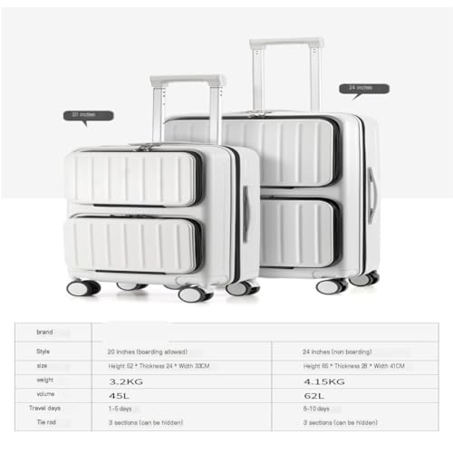 Suitcase Multifunctional front double-opening suitcase business password trolley boarding lightweight suitcase Suitcase Tags(White,A)2