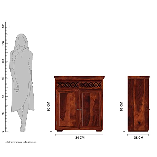 Image of SHIKHA WOOD CRAFT Solid Sheesham Wood Sideboard Cabinet with 2 Doors and 2 Drawers Storage | Wooden Kitchen Cabinet, Crockery Unit, Dining Room Organizer, Living Room Storage Furniture (Honey Finish)