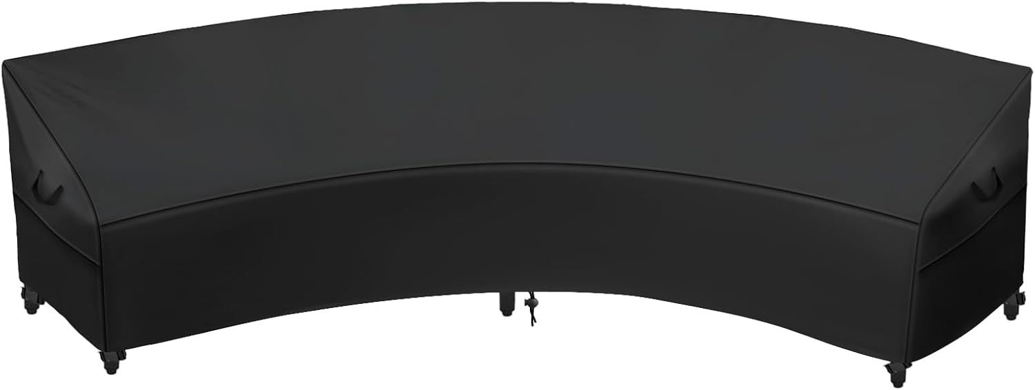 Outdoor Curved Sofa Cover, 420D Oxford Sectional Couch Sofa Covers Waterproof Protector Garden Patio Curved Sofa Furniture Covers (Black, 190"(Back)/126"(Front)x32"(D))