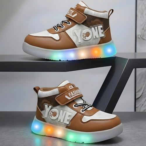 Image of HOOH Kids Unisex LED Light Sneakers, High Top Athletic Shoes with Lights Comfortable Fashion Shoes for 12 Montjhs to 8 Years of Baby Boys and Girls