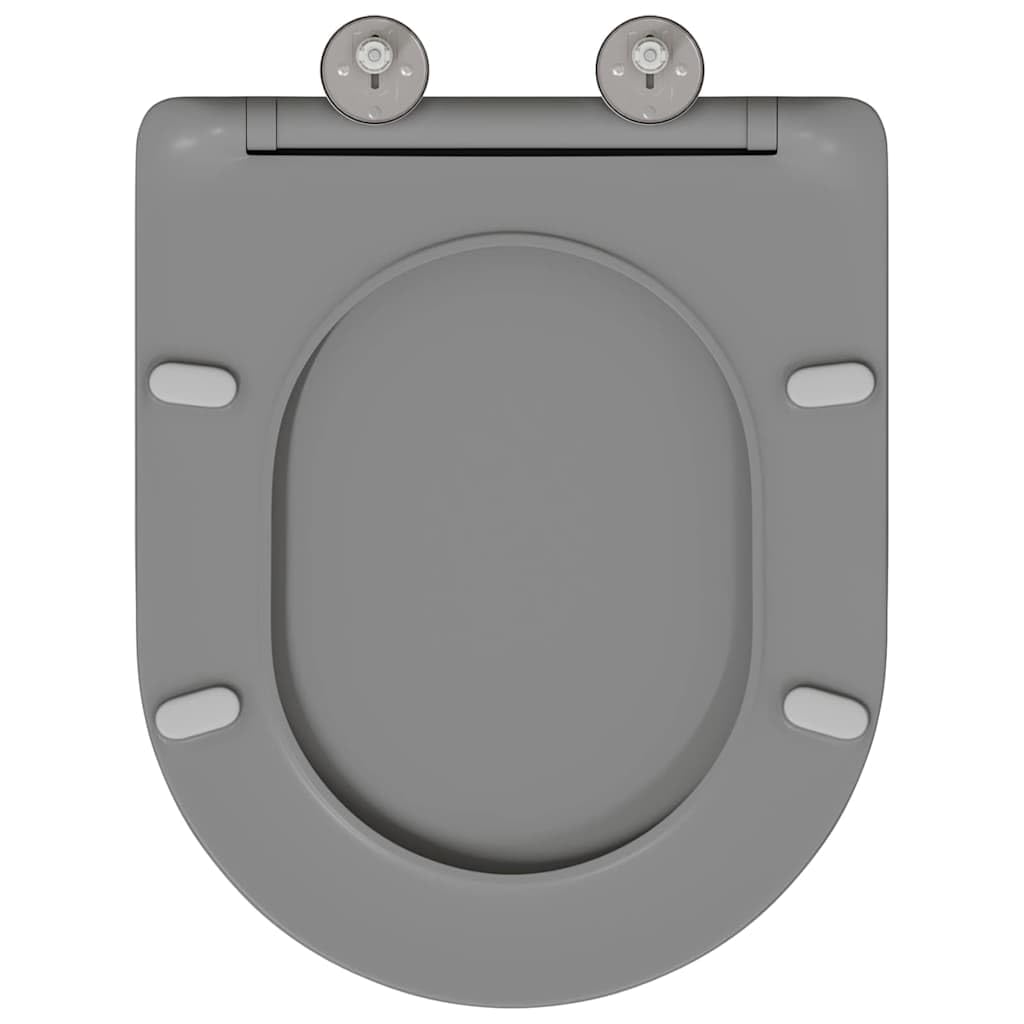 Asiento de inodoro gris Duroplast 47 x 36 x 3,4 cm, tapa universal de inodoro con descenso automático, extraíble y fácil de limpiar, asiento sanitario estable para baño y aseo de invitados