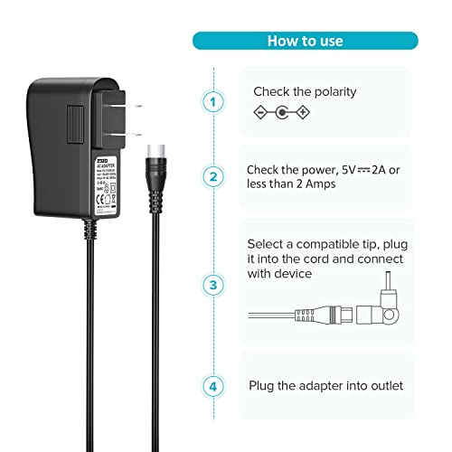 Zozo 10W 5V 2A 2000Ma Switching Ac/Dc Power Adapter Replacement Power Supply Cord Charger Multi Tips For Tablet Webcam Router Toys Recorder Tv Box Usb Hub Bluetooth Speaker And More Dc 5V Devices #TOP6