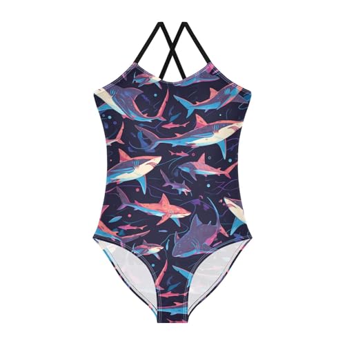 Sharks Girls One Piece Swimsuits Swimming Sport Halter Swimwear Beach Bathing Suit 9-10T