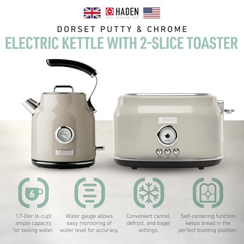 Haden Dorset 2 Slice Wide Slot Stainless Steel Toaster for Busy Morning Routines
| Haden Dorset 1.7 Liter Stainless Steel Electric Kettle for Busy Moms
| Haden Dorset Toaster with 360-Degree Base and Stainless Steel Kettle for Compact Kitchen Space