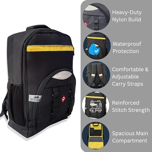 Image of PAHAL 19 Inch Heavy Duty Tool Backpack - Multipocket Fabric Tool Storage Organizer for Electrician, Technician, Service Engineer, Mechanic & Carpenter, Yellow Black-Titan Max