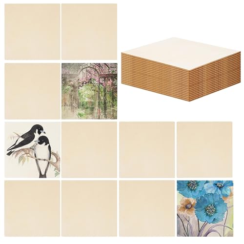 BELLE VOUS Sottobicchieri Legno Quadrato Grezzi (30pz) - 10 x 10 cm - Sottobicchieri Personalizzati Spessore 2,5 mm - Fette di Legno per Decorazioni Legno Fai da Te, Artigianato, Pittura e Pirografia