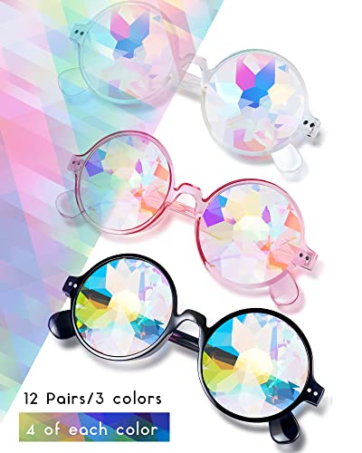Frienda 12 Pairs Kaleidoscope Rave Rainbow Glasses Refraction Trippy Psychedelic Rave Goggles with Resin Lens Diffraction Prism Women's Costume Eyewear Sunglasses for Festival3