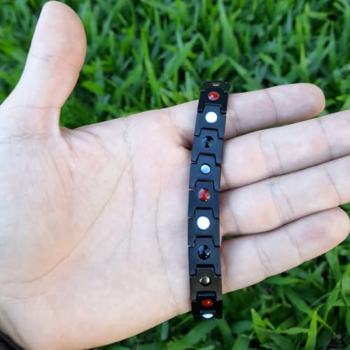 Pulseira Magnética Aço Preto e Filetes Banhados a Ouro 18K