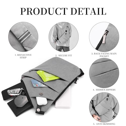 Image of Anti Theft Crossbody Bag,Sling Bag for Women Men,Multi-pocket Chest Shoulder Bag for Travel, Sport, Work