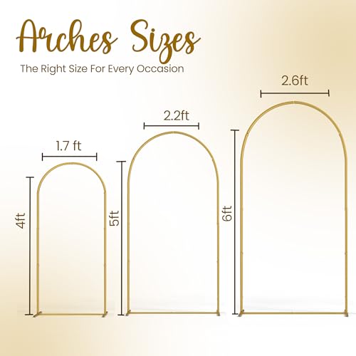3 Pack Gold Metal Arch Backdrop Stand Set - 6FT, 5FT, 4FT Balloon Stand for Weddings Ceremony, Parties, and Baby Showers - Door Frame Backdrop Stand - Image 2