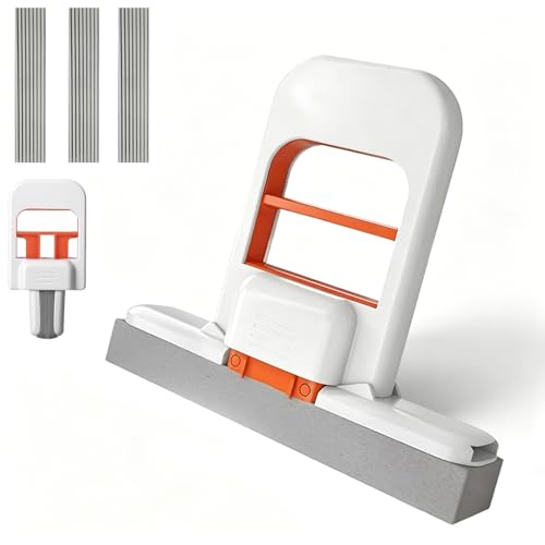 Self Squeezing Mini Mop Mini Foldable Desktop Mop Orange Small Sponge Mop Wet and Dry Use Cleaning System Replaceable Head for Desktop Kitchen Counter Glass Tile (White)