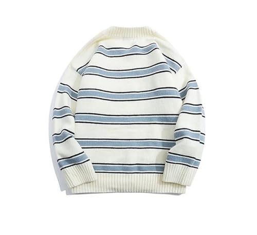 Men's Vintage Striped Sweater Crew Neck Spliced Loose Knitted Sweater3
