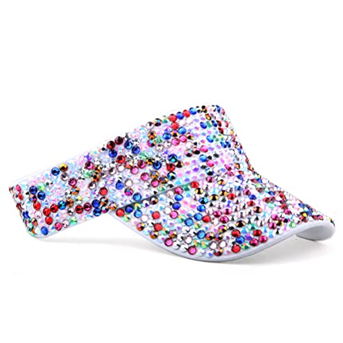 Image of Gudessly Shiny Rhinestones Sport Sun Visor Adjustable Summer Cap Visor Caps for Women Men
