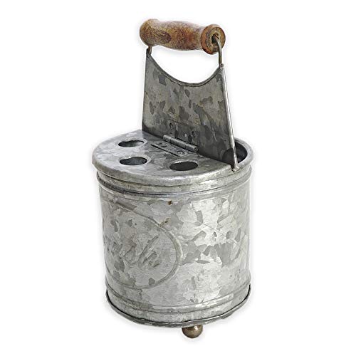 NIRMAN Rustic Galvanized Toothbrush Holder, Toothpaste Organizer,Bathroom Accessories Organizer, Multi-Functional 3 Small Round Slot & 1 Slot Semicircle| Total H- 7” Dia- 3.5”| - Thumbnail 2