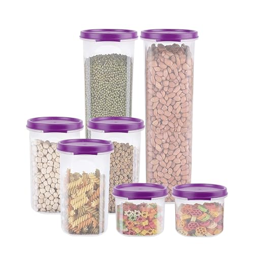 Image of Cutting EDGE Smart Slim Storage Airtight Container-Purple,Set of 7 | Plastic material, size - 2x1.1L+3x585ml+2x250ml , pantry organization, pulses storage, grains storage, kitchen Storage