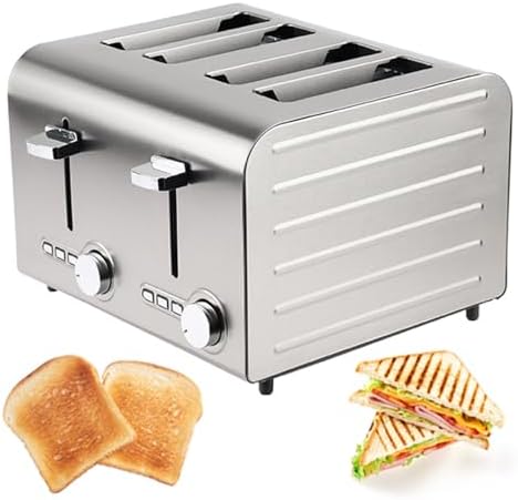 Fully Automatic Stainless Steel Toaster, 2/4/6 Slice with Extra Wide Slots, Defrost/Reheat/Cancel Functions, 7 Adjustable Browning Levels for Home & Commercial Use.