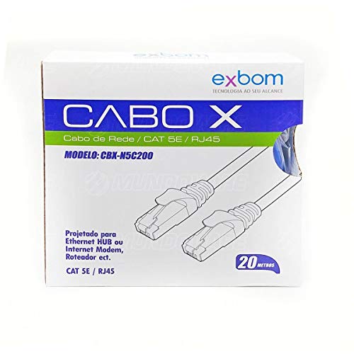 Cabo de Rede Patch Cord de 20 Metros CAT5E Azul Lan Montado com Conectores RJ45 Exbom CBX-N5C200